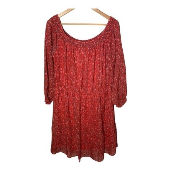 ECI Women’s XL Red Boho Peasant Sheath Dress Long Sleeve Casual Work - Picture 1 of 13